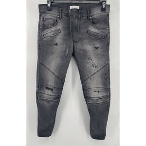 Pierre Balmain Moto Pants Mens Sz 34 Grey Distressed Biker Slim Fit Denim Italy